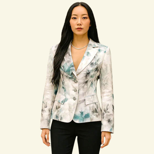 Apanage Womens White, Blue & Grey Floral Jacket UK 10 US 6 EU 38 IT 42 - Timelessfashions