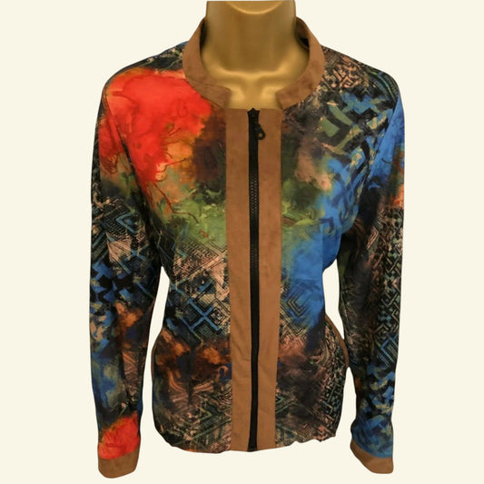 Aria Multicoloured Faux Suede Trim Zip Jacket UK 10 US 6 EU 38 - Timelessfashions