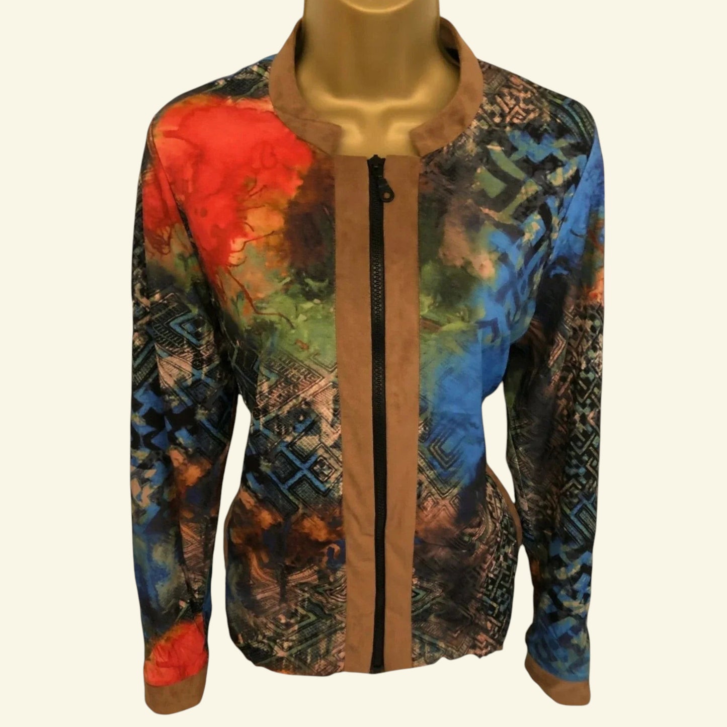 Aria Multicoloured Faux Suede Trim Zip Jacket UK 8 US 4 IT 40 - Timelessfashions