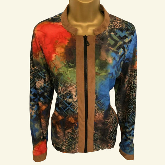 Aria Multicoloured Faux Suede Trim Zip Jacket UK 8 US 4 IT 40 - Timelessfashions