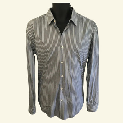 Hugo Boss Mens Blue & White Striped Cotton Shirt Size 42 - Timelessfashions