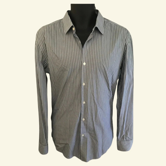 Hugo Boss Mens Blue & White Striped Cotton Shirt Size 42 - Timelessfashions