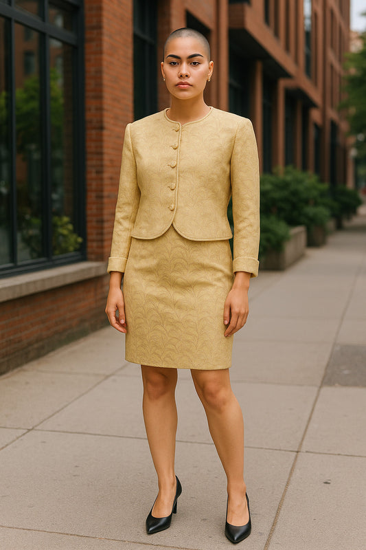 Caroline Charles Gold Jacquard Dress And Jacket UK 18 US 14 EU 46 Timeless Fashions