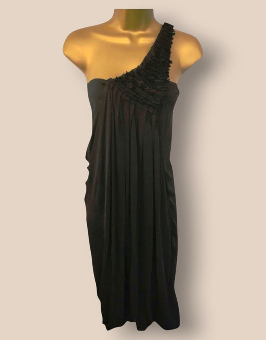 Yigal Azrouel Black One Shoulder Ruffle Drape Dress Sz 1 UK 8 US 4 EU 36 Timeless Fashions