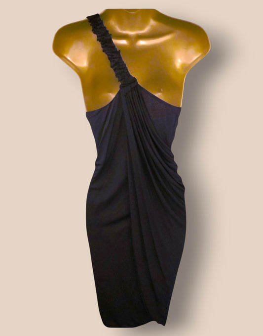 Yigal Azrouel Black One Shoulder Ruffle Drape Dress Sz 1 UK 8 US 4 EU 36 Timeless Fashions