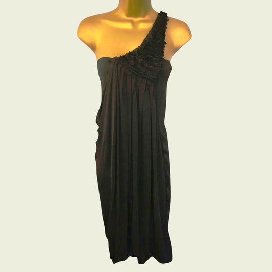 Yigal Azrouel Black One Shoulder Ruffle Drape Dress UK 8 US 4 EU 36 - Timelessfashions