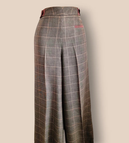 Diane von Furstenberg Womens Brown Plaid Wide Leg Trousers UK 10 US 6 EU 38 Timeless Fashions