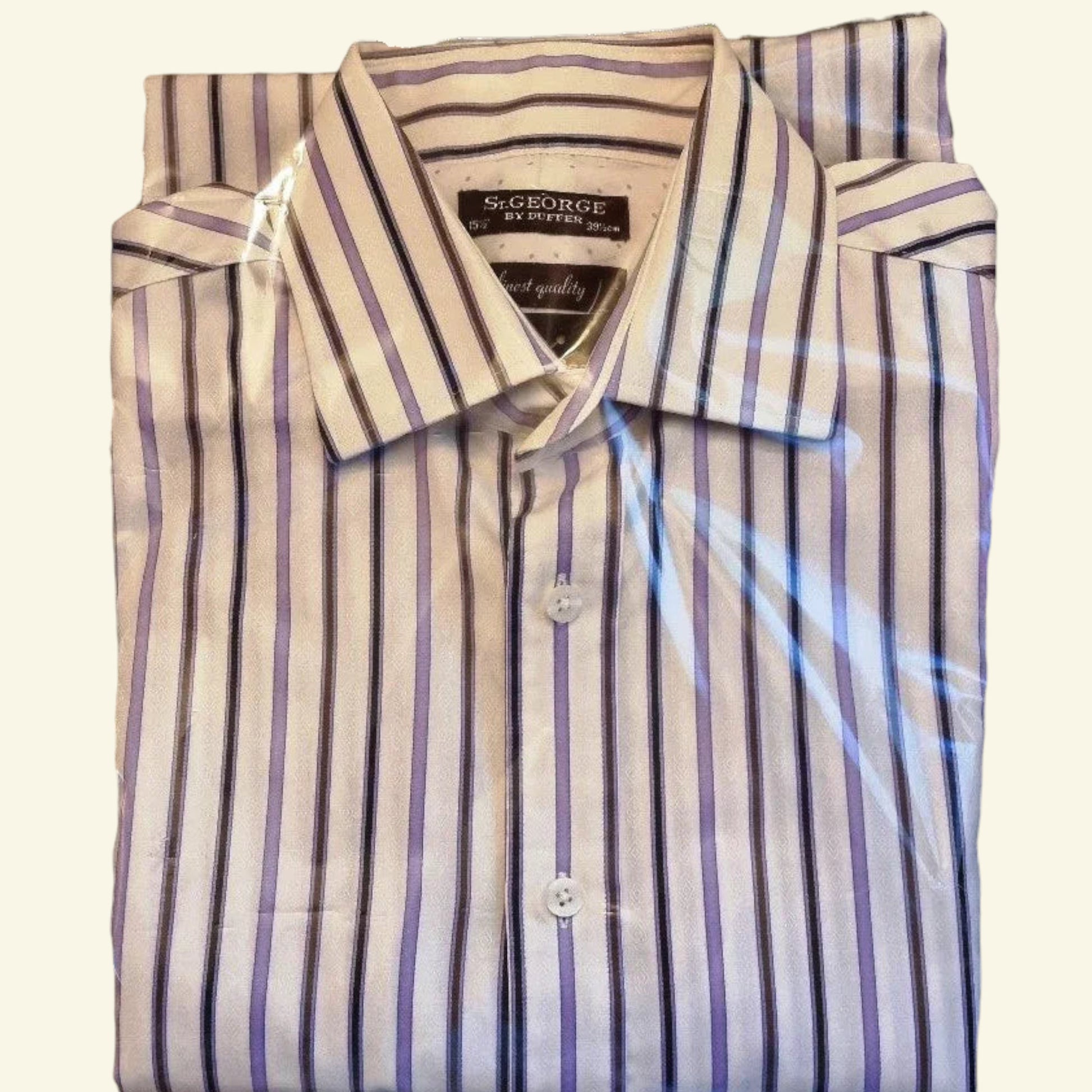 St George by DUFFER Mens White & Lilac Multi Stripe Shirt. Size 15½ collar. - Timelessfashions