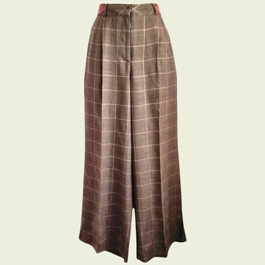 Diane von Furstenberg Womens Brown Plaid Wide Leg Trousers UK 10 US 6 EU 38 - Timelessfashions