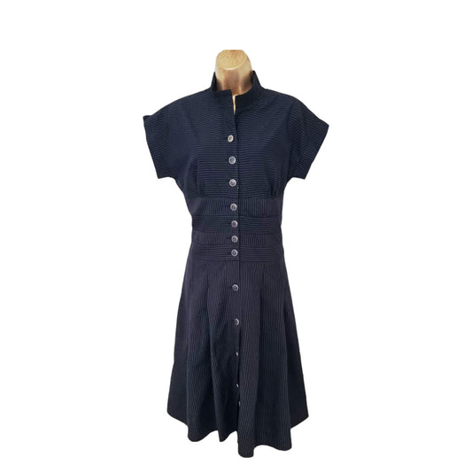 Sylvia Heise Vintage Black & White Striped Dress UK 12 US 8 EU 40 IT 42 Timeless Fashions
