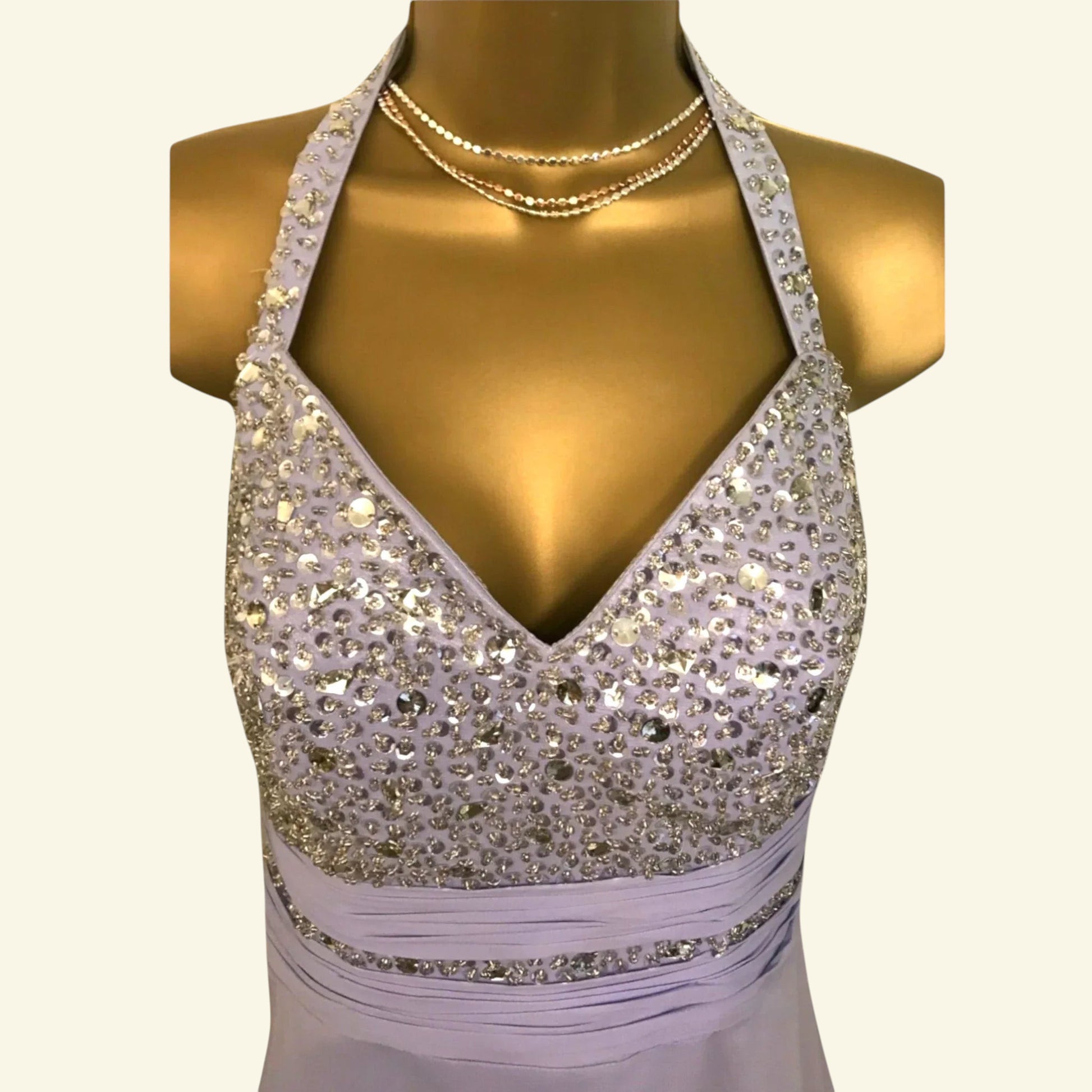 Taylor Gowns Womens Lilac Long Chiffon Diamante Halter Neck Dress UK 6 US 2 EU 34 - Timelessfashions