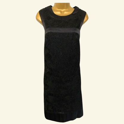 French Connection Black Satin & Tapework Sleeveless Shift Dress UK 8 - Timelessfashions