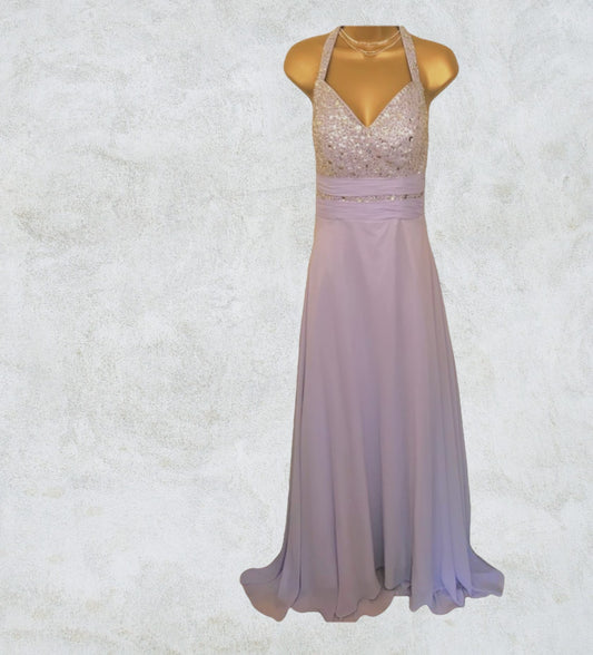Taylor Gowns Womens Lilac Long Chiffon Diamante Halter Neck Dress UK 6 US 2 EU 34 Timeless Fashions