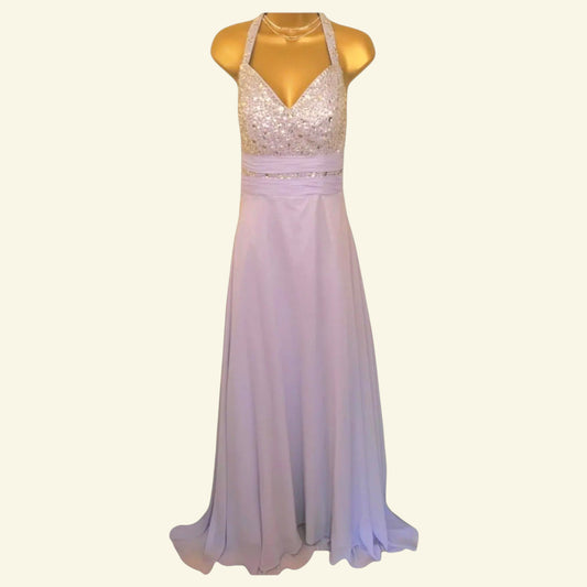 Taylor Gowns Womens Lilac Long Chiffon Diamante Halter Neck Dress UK 6 US 2 EU 34 - Timelessfashions