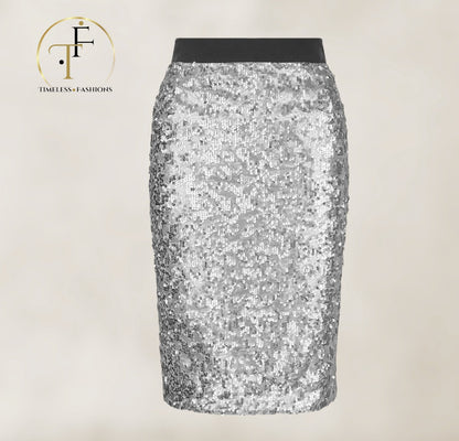 Fenn Wright Manson Caroline Skirt, Silver/Grey Sequin UK 18 US 14 EU 46 Timeless Fashions