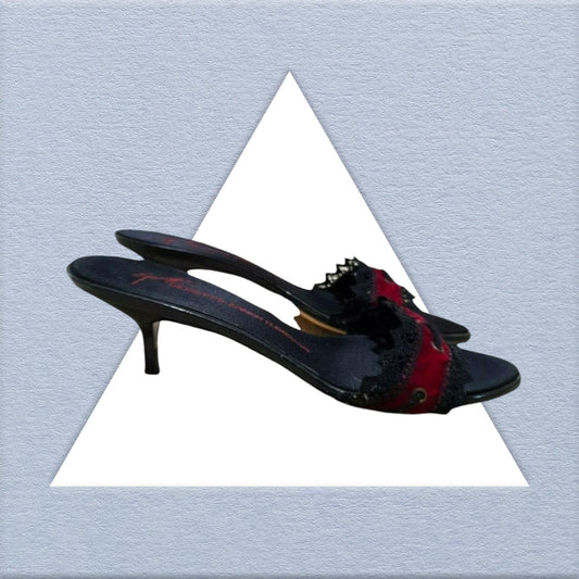 Giuseppe Zanotti Black Kitten Heel Red Velvet Sandals UK 6.5 US 9 EU 40 Timeless Fashions