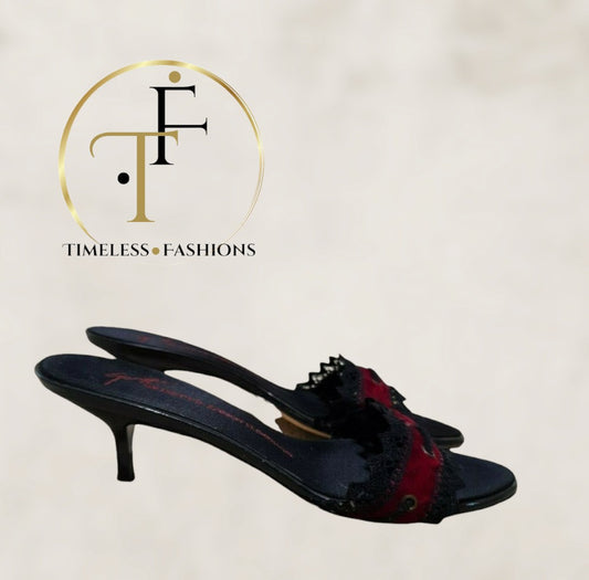 Giuseppe Zanotti Black Kitten Heel Red Velvet Sandals UK 6.5 US 9 EU 40 Timeless Fashions