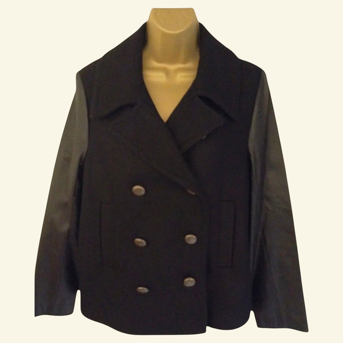 Gerard Darel Ladies Black Wool & Lambskin Leather Jacket UK 14 US 10 EU 42 - Timelessfashions