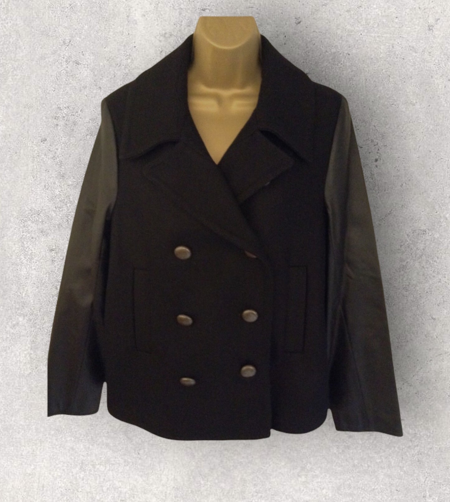 Gerard Darel Ladies Black Wool & Lambskin Leather Jacket UK 14 US 10 EU 42 RRP £400 Timeless Fashions