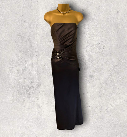 Hilary Morgan Slate Grey Satin Maxi Dress Prom, Bridesmaid UK 6 US 2 EU 34 Timeless Fashions