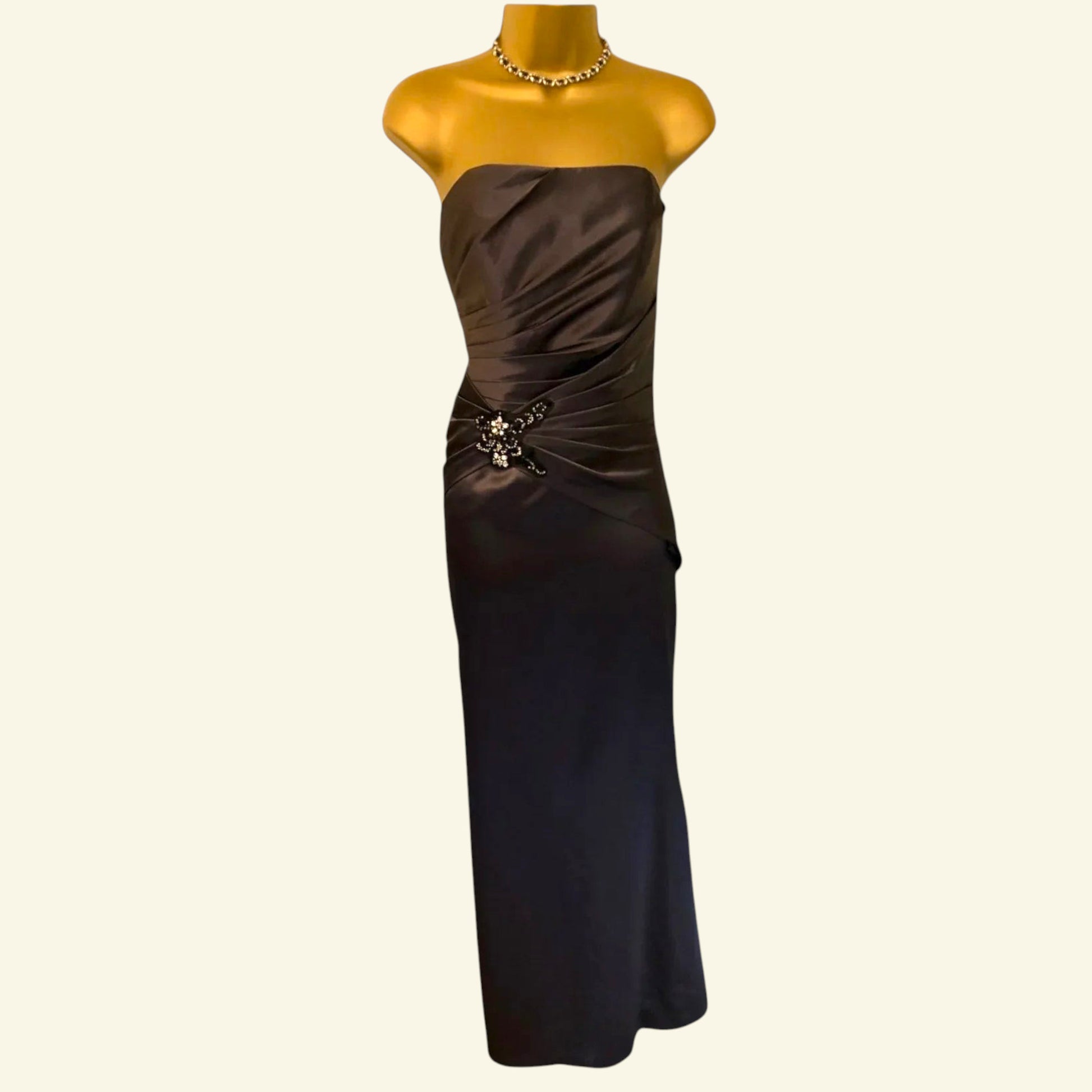 Hilary Morgan Slate Grey Satin Maxi Dress Prom, Bridesmaid UK 6 US 2 EU 34 - Timelessfashions