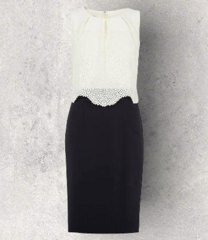 Hobbs Black & Cream Laser Cut Sleeveless Overlay Dress UK 12 US 8 EU 40 Timeless Fashions
