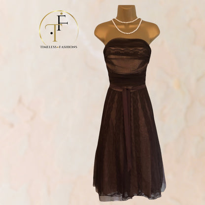 BCBG MAXAZRIA Brown Tulle Fit & Flare Strapless Cocktail Dress UK 10 US 6 EU 38 Timeless Fashions