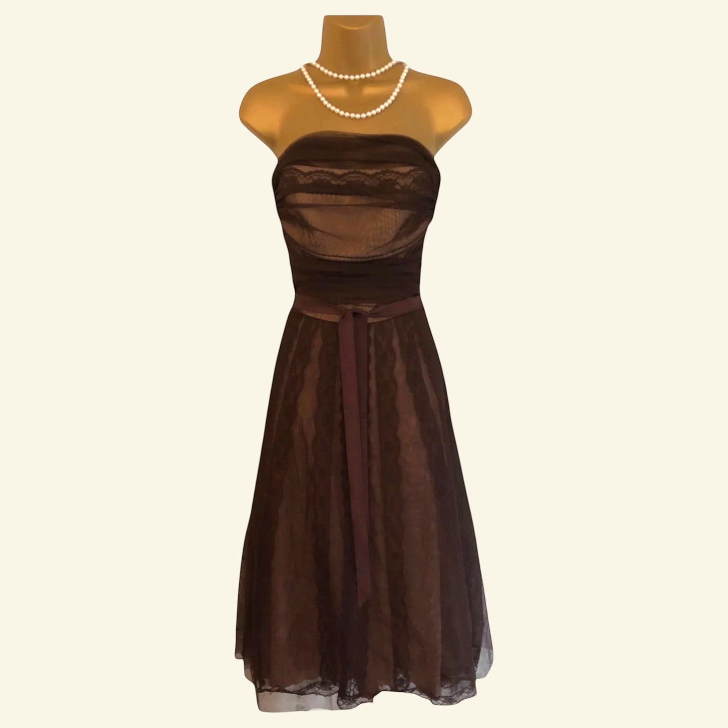 BCBG MAXAZRIA Brown Tulle Fit & Flare Strapless Cocktail Dress UK 10 US 6 EU 38 - Timelessfashions