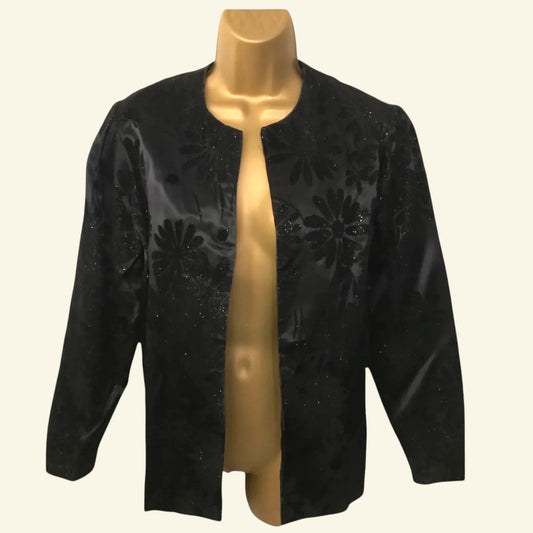 Hamells London Women's Vintage Black Velvet Flock Jacket UK 10 US 6 EU 38 - Timelessfashions