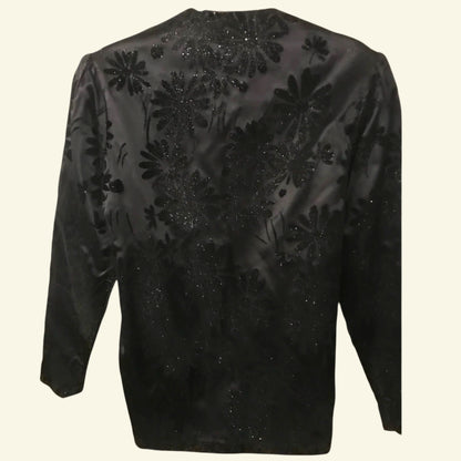 Hamells London Women's Vintage Black Velvet Flock Jacket UK 10 US 6 EU 38 - Timelessfashions