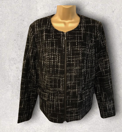 Paul Costelloe Black & White Vintage Zip Wool Blend Jacket UK 16 US 12 EU 44 Timeless Fashions