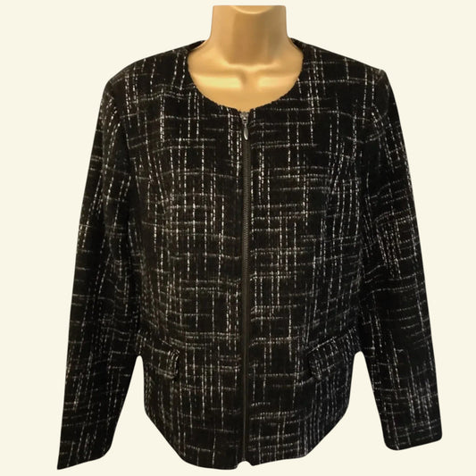 Paul Costelloe Black & White Vintage Zip Wool Blend Jacket UK 16 US 12 EU 44 - Timelessfashions