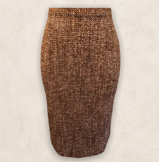 Hermes Govantes Rust Brown Tweed Wool Pencil Skirt UK 12 US 8 EU 40 BNWT Timeless Fashions