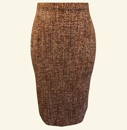 Hermes Govantes Rust Brown Tweed Pencil Skirt UK 10 US 6 EU 38 IT 42 - Timelessfashions