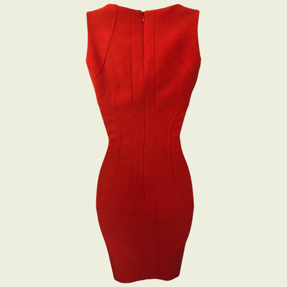 Red dress on a beige background