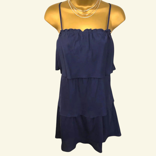 Ella Moss Navy Silk Tiered Mini Dress Size S UK 8 US 4 EU 36 - Timelessfashions