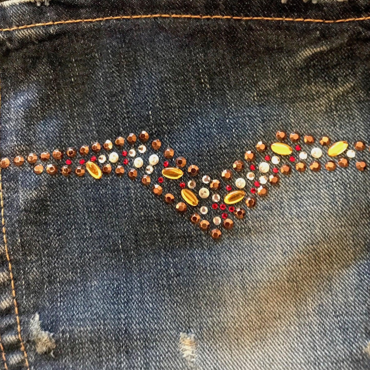 REPLAY Ladies Blue Jeans Gem Pockets Button Fly Low Rise W30" L34" - Timelessfashions