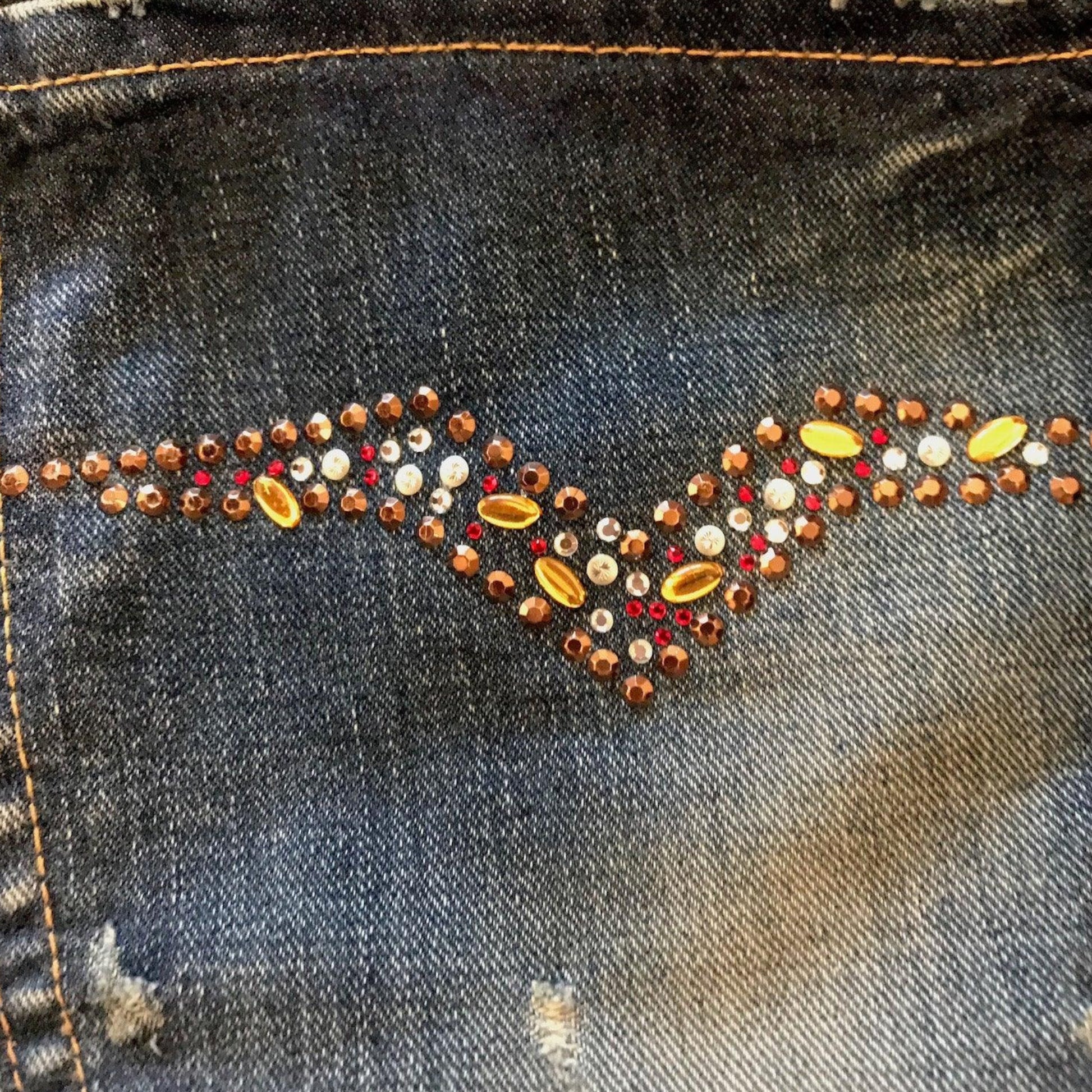 REPLAY Ladies Blue Jeans Gem Pockets Button Fly Low Rise W30" L34" - Timelessfashions