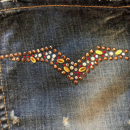 REPLAY Ladies Blue Jeans Gem Pockets Button Fly Low Rise W30" L34" - Timelessfashions