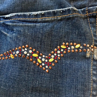 REPLAY Ladies Blue Jeans Gem Pockets Button Fly Low Rise W30" L34" - Timelessfashions