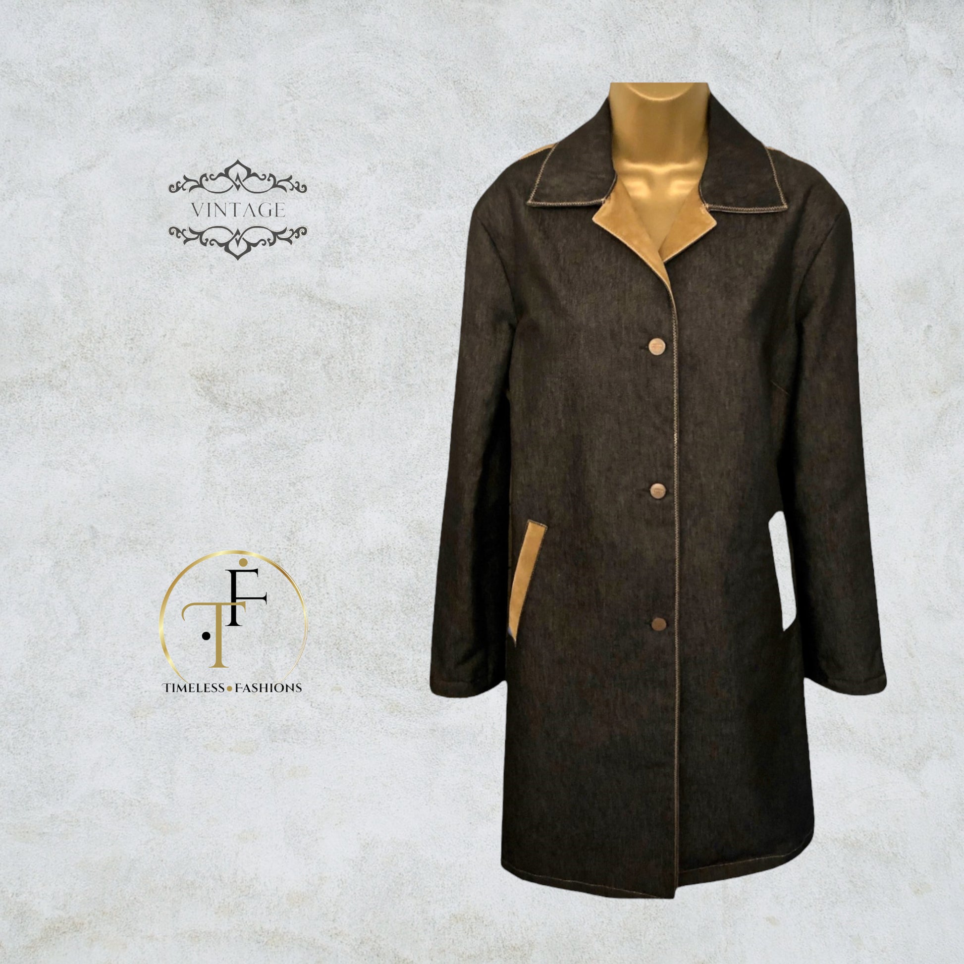 Gianfranco Ferre Womens Vintage Blue Denim Pea Coat UK 16 US 12 EU 44 IT 48 Timeless Fashions