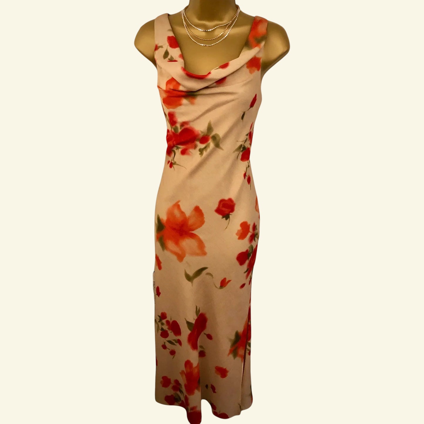 Chrystiano Beige & Red Floral Special Occasion Outfit UK 12 US 8 EU 40 - Timelessfashions