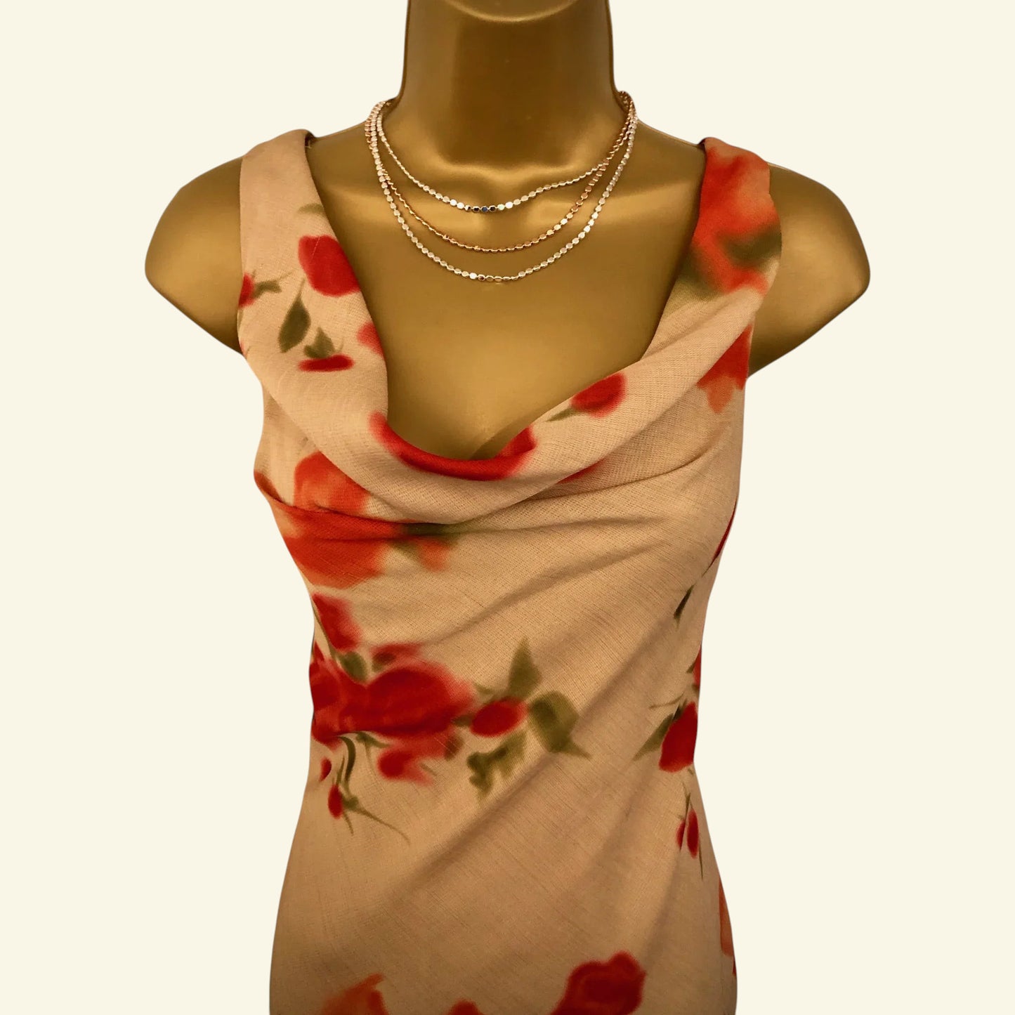 Chrystiano Beige & Red Floral Special Occasion Outfit UK 12 US 8 EU 40 - Timelessfashions