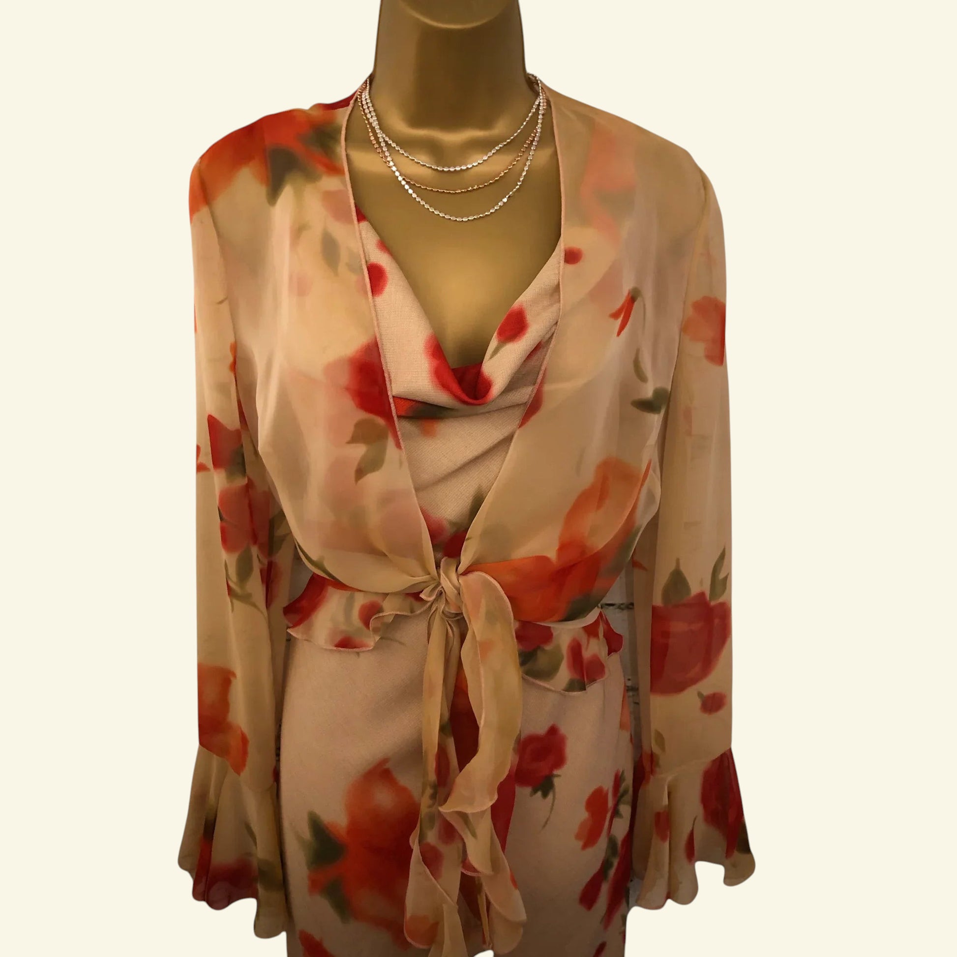 Chrystiano Beige & Red Floral Special Occasion Outfit UK 12 US 8 EU 40 - Timelessfashions
