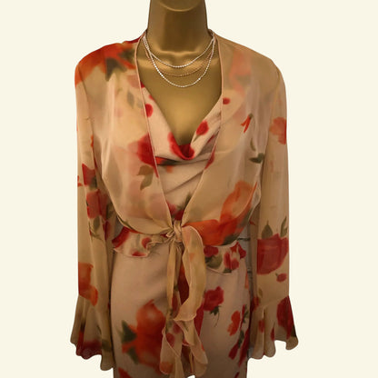 Chrystiano Beige & Red Floral Special Occasion Outfit UK 12 US 8 EU 40 - Timelessfashions