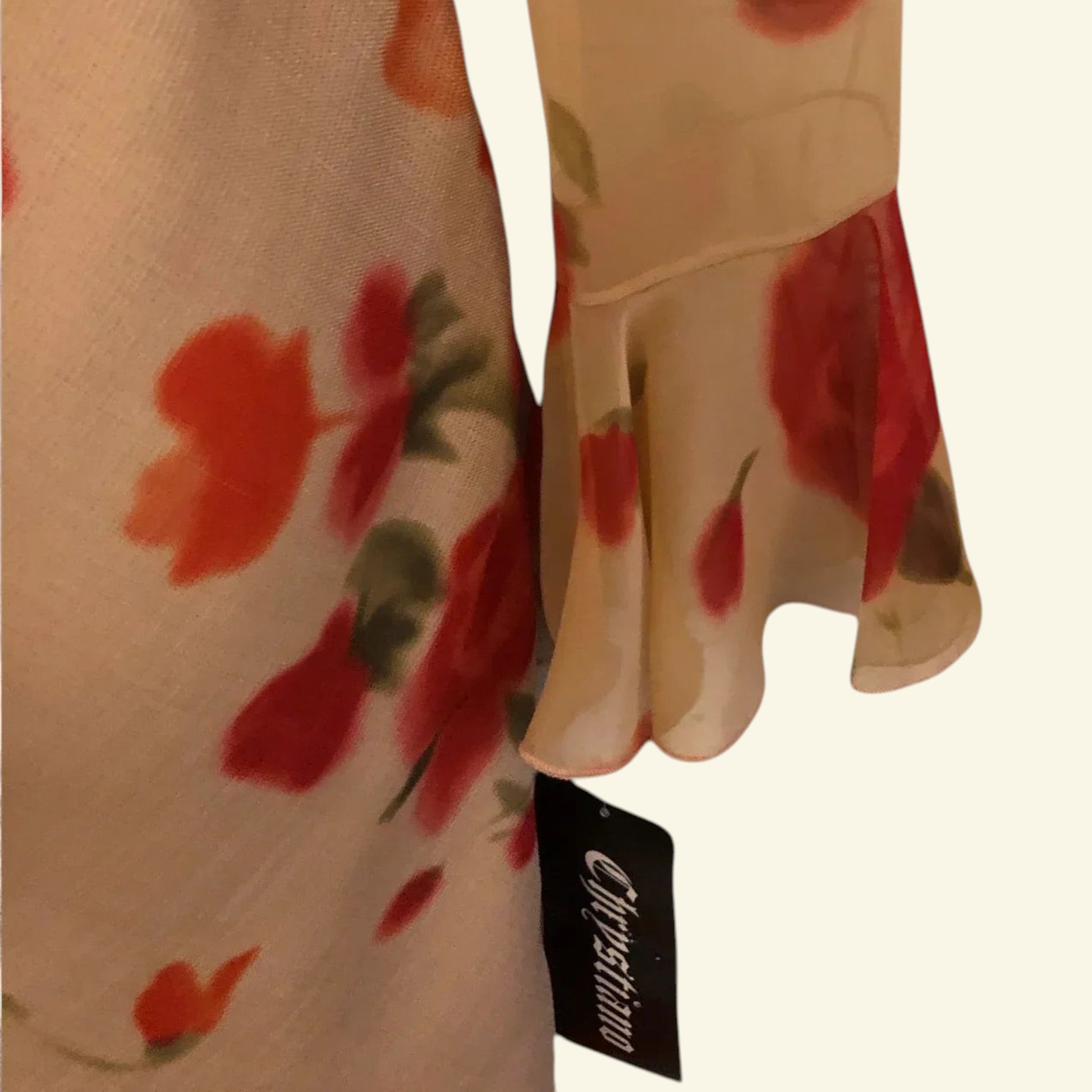 Chrystiano Beige & Red Floral Special Occasion Outfit UK 12 US 8 EU 40 - Timelessfashions