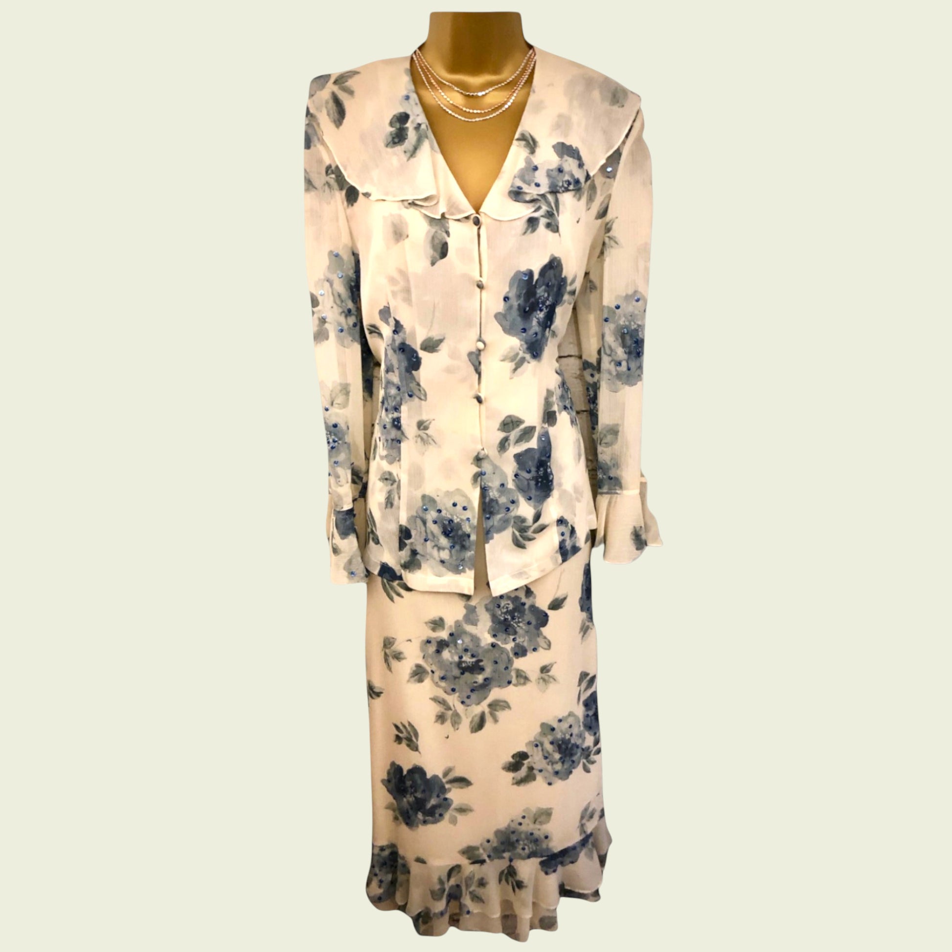 Floral dress on a mannequin against a light background