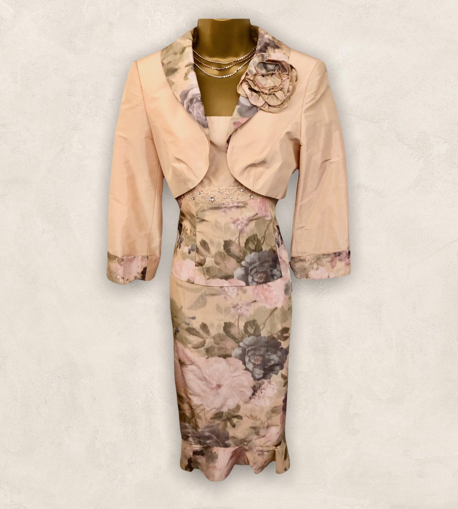 Frank Usher Peach Floral 3 Piece Special Occasion Outfit UK 12 US 8 EU 40 BNWT Timeless Fashions