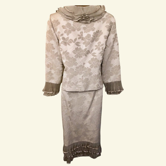 Costura Europa Silver Grey Three Piece Dress & Jacket UK 12 US 8 EU 40 - Timelessfashions