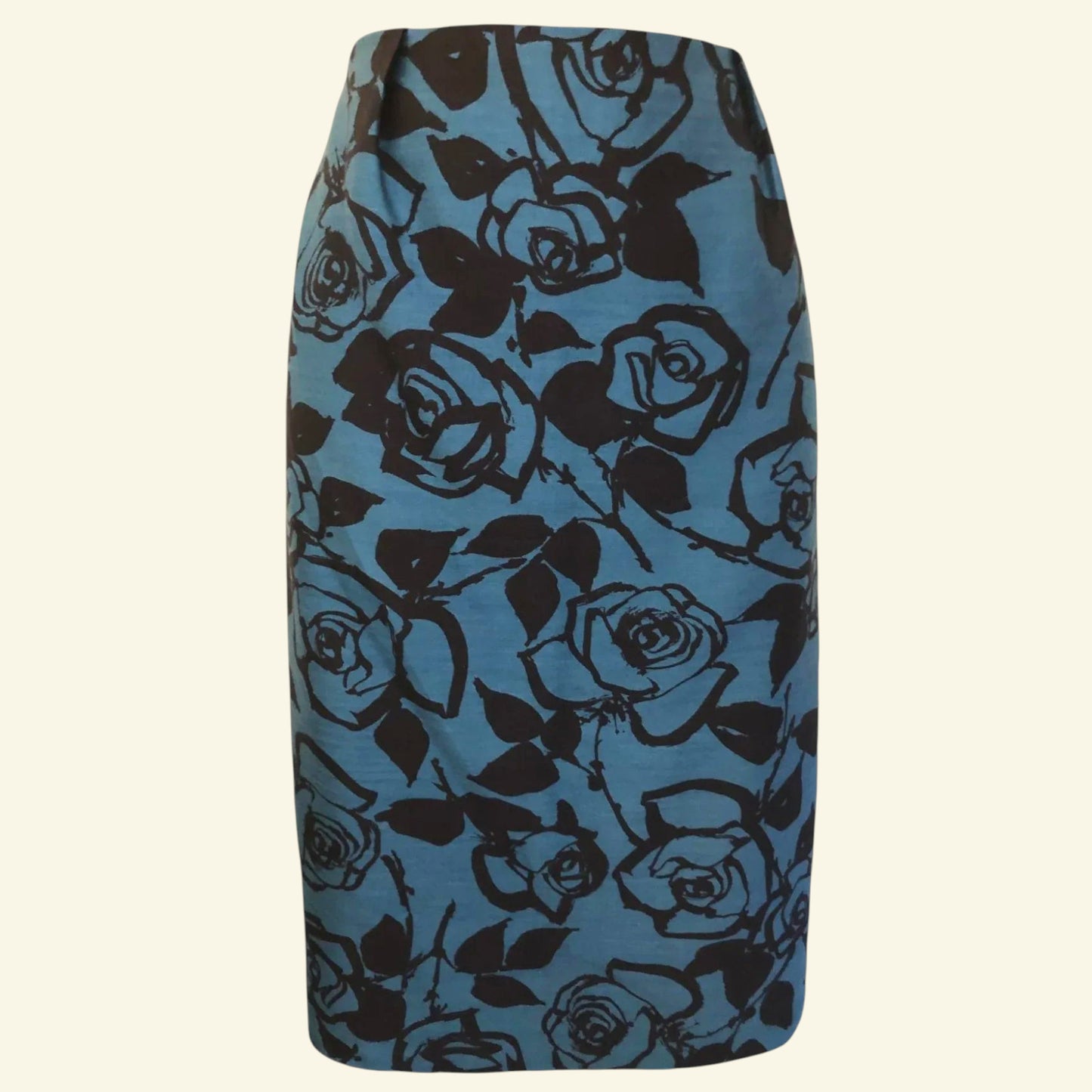 L.K. Bennett Teal & Black Floral Print Wool & Silk Skirt UK 8 US 4 EU 36 - Timelessfashions